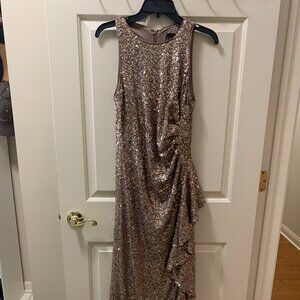 Alex Evenings long sleeveless dress with cascade ruffle womens mocha size 8